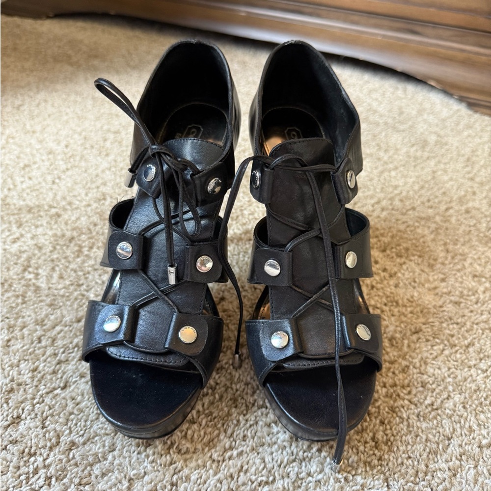 Coach Black Lace Up Leather Boots